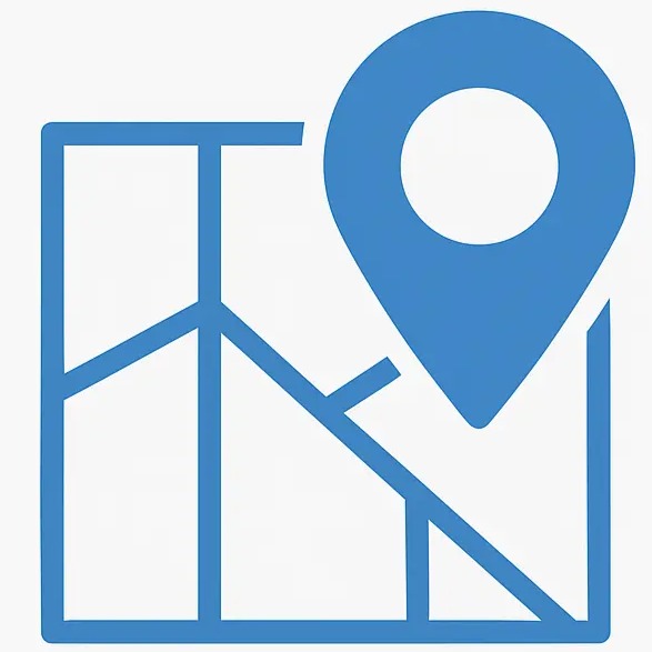 Blue location pin on a map icon representing local SEO and business location pages.