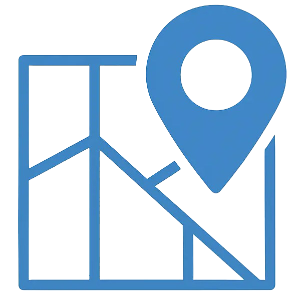 Blue location pin on a map icon representing local SEO and business location pages.